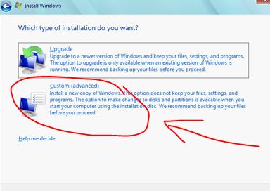pilih custom install
